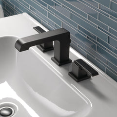 Ara Widespread Bathroom Faucet 3 Hole, 2-handle Bathroom Sink Faucet with Drain Assembly in Matte Black | product photo