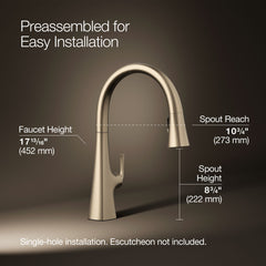 Kohler Graze Touchless Pull-Down Kitchen Sink Faucet With Three-Function Sprayhead in Vibrant Brushed Bronze | product photo