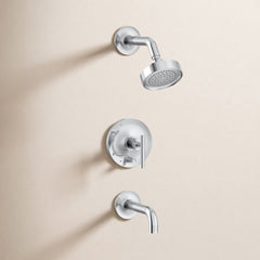 Purist Rite-Temp Pressure-Balancing Bath and Shower Faucet Trim with Push-Button Diverter, 7-3/4" Spout and Lever Handle, Valve Not Included in Polished Chrome | product photo