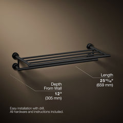 Kohler Purist 24" Hotelier Metal Wall-Mount Bathroom Shelf, Towel Holder in Matte Black | product photo