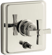 Pinstripe Pressure-Balancing Shower Faucet Valve Trim with Diverter and Plain Cross Handle in Vibrant Polished Nickel