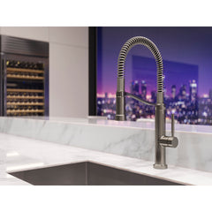 Pull Down Single Handle Kitchen Faucet in Stainless Steel | product photo