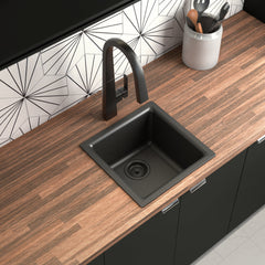 Host 15.75-Inch Wide x 7-Inch Deep Dual Mount Granite Single Bowl Kitchen or Bar Sink in Black | product photo