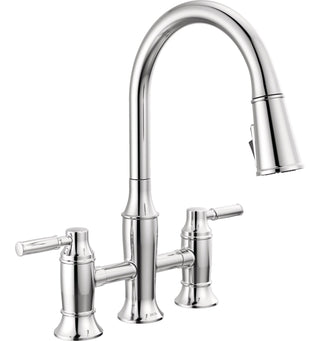 Renaldi Bridge Kitchen Faucet with Pull Down Sprayer, Two-Handle, Lumicoat Chrome