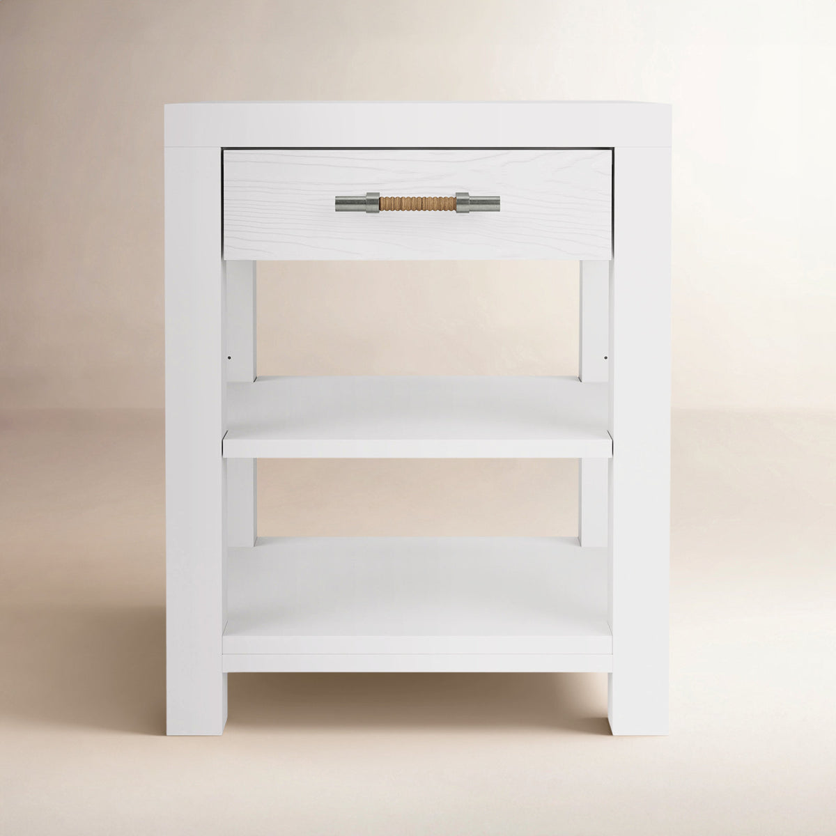 1-Drawer Cabinet, Solid Wood Frame, White, Driftwood Drawer Front