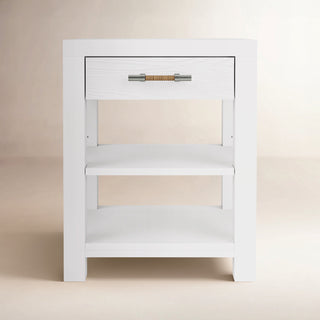 1-Drawer Cabinet, Solid Wood Frame, White, Driftwood Drawer Front