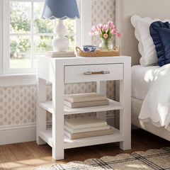 1-Drawer Cabinet, Solid Wood Frame, White, Driftwood Drawer Front