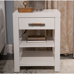 1-Drawer Cabinet, Solid Wood Frame, White, Driftwood Drawer Front