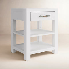 1-Drawer Cabinet, Solid Wood Frame, White, Driftwood Drawer Front
