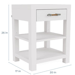 1-Drawer Cabinet, Solid Wood Frame, White, Driftwood Drawer Front