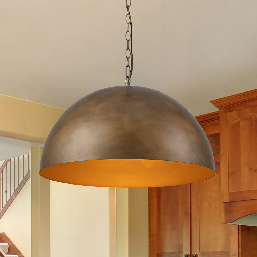1-Light Dome Pendant in Antique Brass with Adjustable Cord