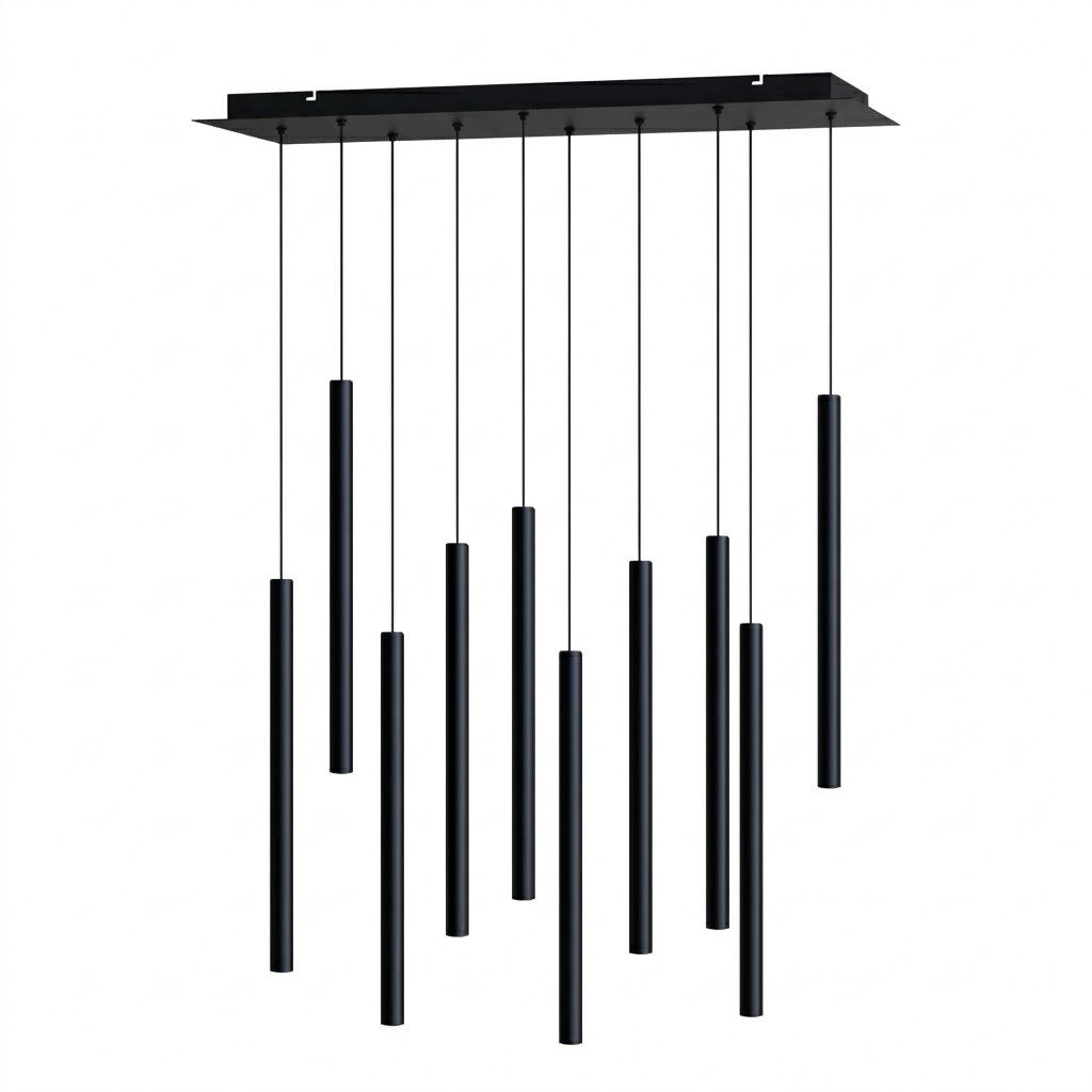 10-Light LED Pendant Light in Black Metal with Adjustable Wire