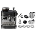 Specs | What's in the box: portafilter, tamper, filter baskets, milk jug, and cleaning tools