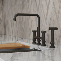 Urbix Bridge Faucet with Side Spray Included in Matte Black/Grey | product photo