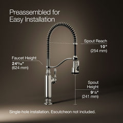 Kohler Tournant Single Handle Semi-Professional Pre-Rinse Kitchen Faucet with Three-Function Pull Down Sprayer | product photo