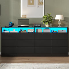 12-Drawer Storage Unit in Black Laminate with Plug-In Lighting
