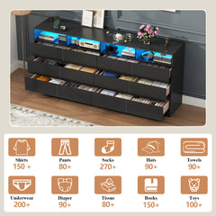 12-Drawer Storage Unit in Black Laminate with Plug-In Lighting