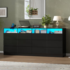 12-Drawer Storage Unit in Black Laminate with Plug-In Lighting