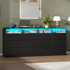 12-Drawer Storage Unit in Black Laminate with Plug-In Lighting