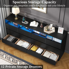 12-Drawer Storage Unit in Black Laminate with Plug-In Lighting