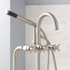 Sebastian Floor Mounted Tub Faucet with Cross Handles in Brushed Nickel | product photo