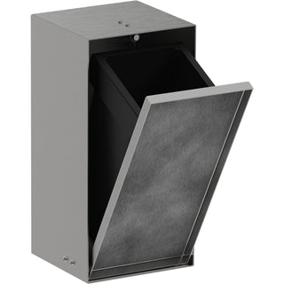XtraStoris Rock Recessed Trash Bin Kitchen Trash Can with Shelf & Tileable Door in Brushed Stainless Steel