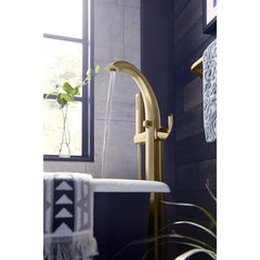 Voss Single Handle Floor Mounted Tub Filler in Brushed Gold | product photo