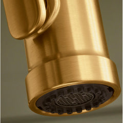 Edalyn Pull-Down Kitchen Sink Faucet with Three-Function Sprayhead in Vibrant Brushed Moderne Brass | detail photo