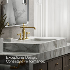 Kohler Artifacts Widespread Bathroom Faucet Spout with Drain Assembly in Vibrant Brushed Moderne Brass | product photo