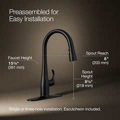 Simplice Single-Handle Pull Down Bar Sink Faucet with Three-Function Sprayhead | product photo