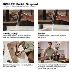 Kohler Purist Suspend Ceiling-Mount Kitchen Faucet Kit in Matte Black | product photo