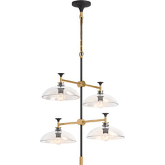 Kohler Tone 4 Light Chandelier with Domed Glass Shades, 24" Length in Black/Brass | product photo