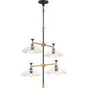 Tone 4 Light Chandelier with Domed Glass Shades, 24" Length in Black/Brass