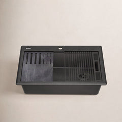 Everest™ 30" L Granite Composite Workstation Kitchen Sink Drop-In Top Mount Single Bowl with WorkFlow™ Ledge in Black | product photo