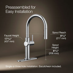Kohler Crue Single Handle Pull Down Kitchen Faucet with Three-Function Pull Down Sprayer | product photo
