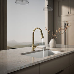Kohler Artifacts Touchless Pull Down Kitchen Sink Faucet with Three-Function Sprayhead in Vibrant French Gold | product photo