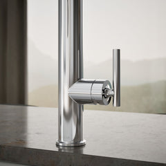 Kohler Purist Single Handle Semi-Professional Pre-Rinse Kitchen Faucet with Pull Down Sprayer | detail photo