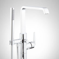 Drea Floor Mounted Tub Filler with Built-In Diverter in Chrome | detail photo
