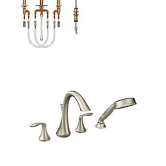 Eva High Arc Double Handle Deck Mounted Roman Tub Faucet in Brushed Nickel | product photo