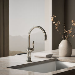 Artifacts Single-Hole Kitchen Faucet with Swing Spout, Arc Spout Design in Vibrant Polished Nickel | product photo