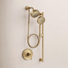 Purist Performance Showering Kit, 1.75 GPM Multifunction Showerhead and Handshower Package, Three Spray Settings in Vibrant Brushed Moderne Brass | product photo