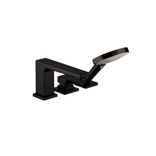 Metropol Single Handle Deck Mounted Roman Tub Faucet Trim with Diverter and Handshower in Matte Black