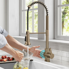 Britt Touchless Sensor Commercial Single Handle Pull Down Kitchen Faucet in Antique Champagne Bronze | product photo