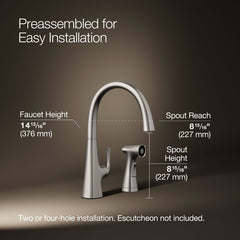 Kohler Graze Kitchen Sink Swing Spout Faucet With Sidespray in Vibrant Stainless | product photo