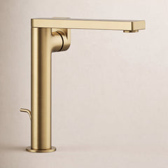 Kohler Composed Single Hole Bathroom Faucet with Drain Assembly in Vibrant Brushed Moderne Brass | product photo
