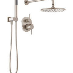 Modern 14 Series Round Rain Shower System Faucet Set, Rainfall Brushed Nickel Shower Head and Handle Set, Valve Trim Kit, 10 Inch, Spotshield Stainless in Spotshield Brushed Nickel | product photo