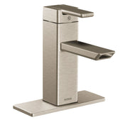 90 Degree Single Hole Bathroom Faucet with Drain Assembly in Brushed Nickel