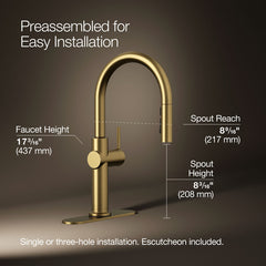 Kohler Crue Single Handle Pull Down Kitchen Faucet with Three-Function Pull Down Sprayer | product photo