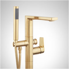 Berwyn Freestanding Tub Faucet with Hand Shower and Rough-In Valve, Brushed Gold | product photo