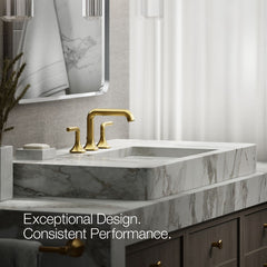 Kohler Occasion Bathroom Sink Spout with Straight Design and Drain Assembly in Vibrant Brushed Moderne Brass | product photo
